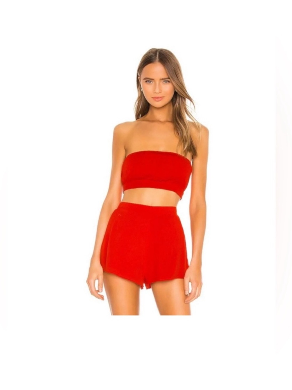 Superdown Gia Short Set two piece Red Strapless Tube Top & Shorts